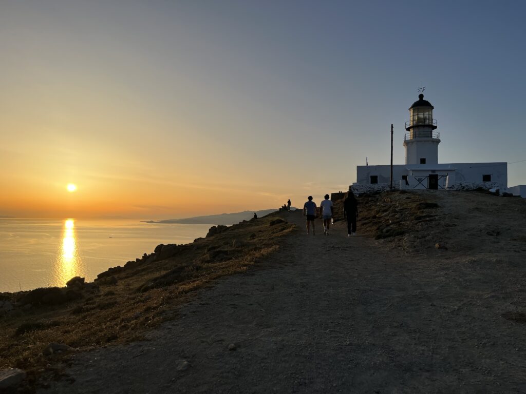 sunset lighthouse mykonos